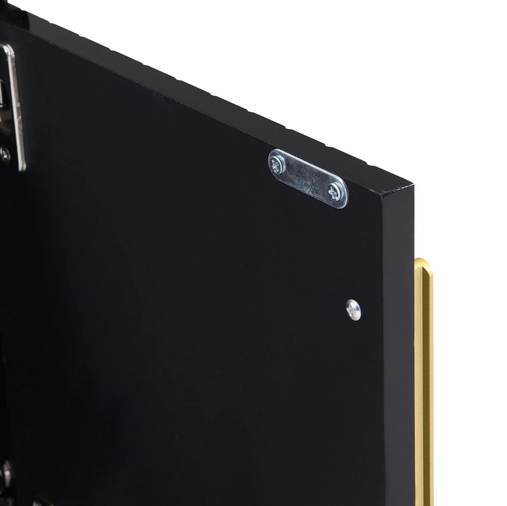 Mobile TV nero lucido 170 cm con 4 ante, 2 cassetti e dettagli oro