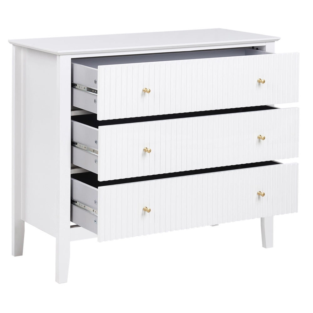 Cassettiera a 3 cassetti in MDF bianco con maniglie in oro Soggiorno elegante