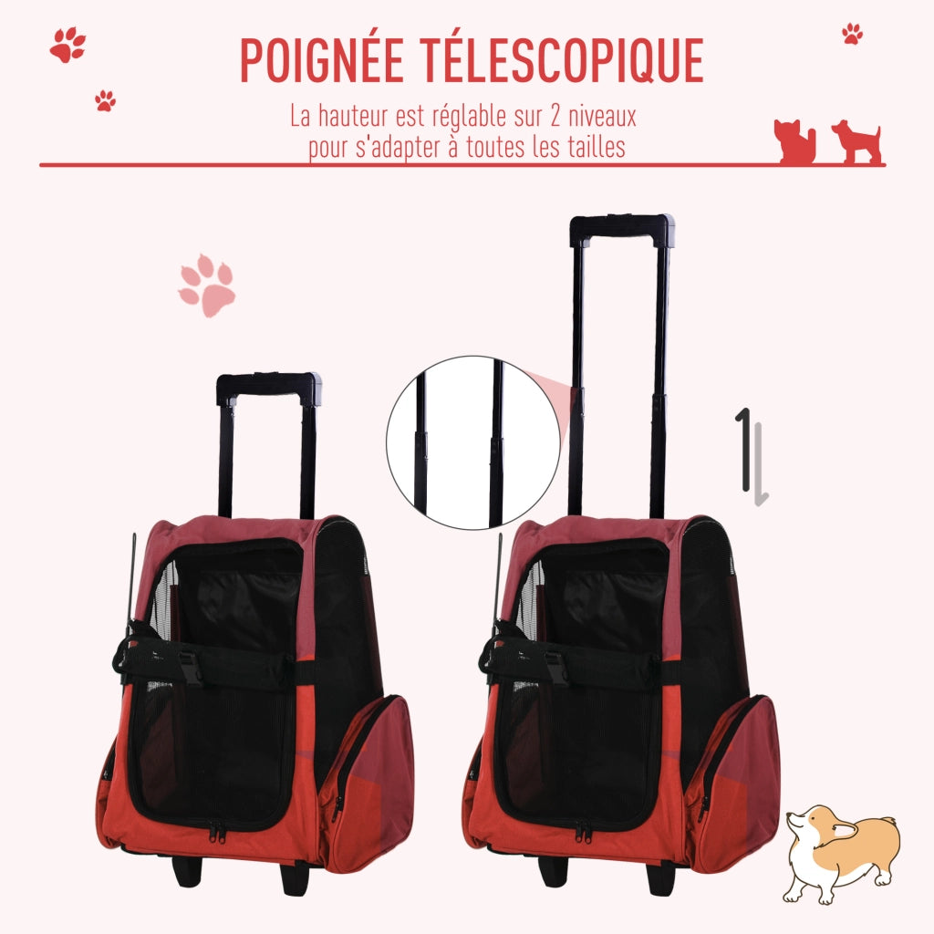 Trasportino per Cane 2 in 1 con Ruote ¨C Zephmum ¨C 42x25x55 cm Rosso