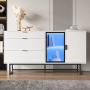 Mobile Credenza con Vetrina, Cassetti e LED ¨C MINIMAL ¨C Bianco Lucido