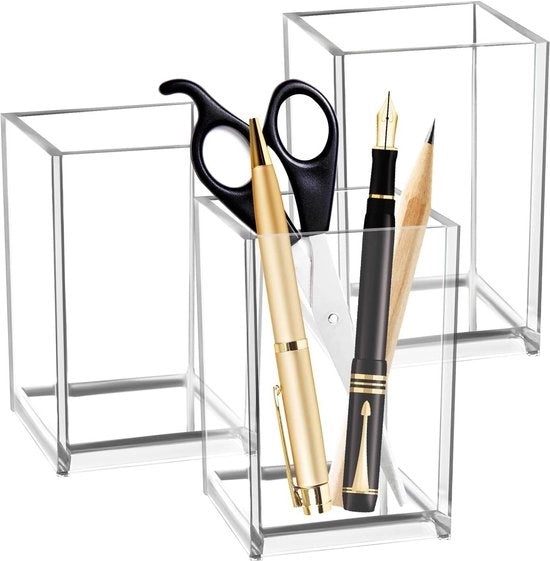 Set di 3 Organizzatori Decorativi per Pennarelli da Make-up - Penna Quadrata con Accessori per Scrittura