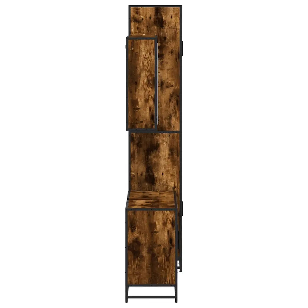 Set Mobili da Bagno 3 pz Rovere Fumo in Legno Multistrato