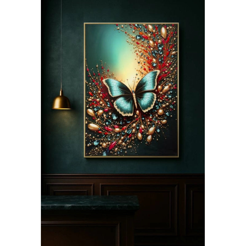 Stampa Decorata Su Tela Laccata Con Cornice Butterly -b- cm 70x4x100