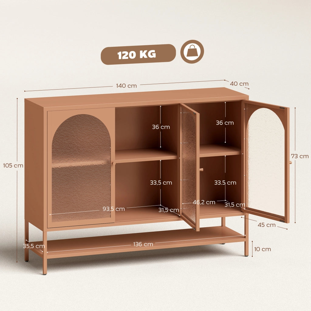 Credenza con ante vetrate ¨C zephmum ¨C 140x40x105 cm, colore ruggine