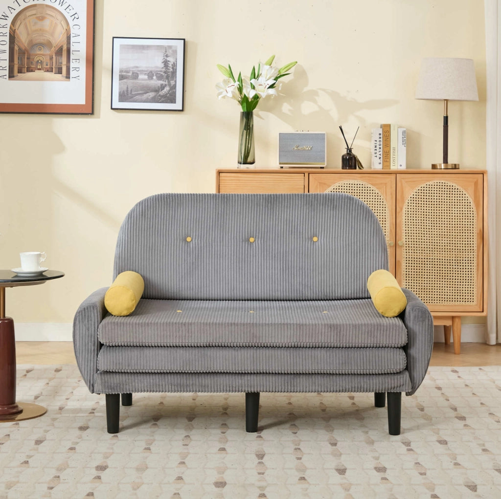Divano Loveseat in Velluto Grigio con Contenitore, Letto e Poltrona Relax
