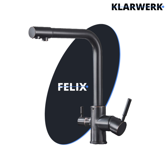 Felice | Rubinetto per acqua potabile a 3 vie premium nero opaco | Miscelatore da cucina ad osmosi in acciaio inossidabile | Filtra 3 connessioni