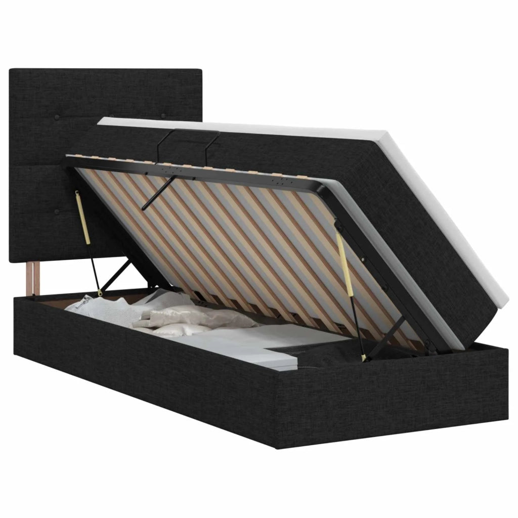 Letto con contenitore e materasso Nero 100 x 200 cm Tessuto 3459485