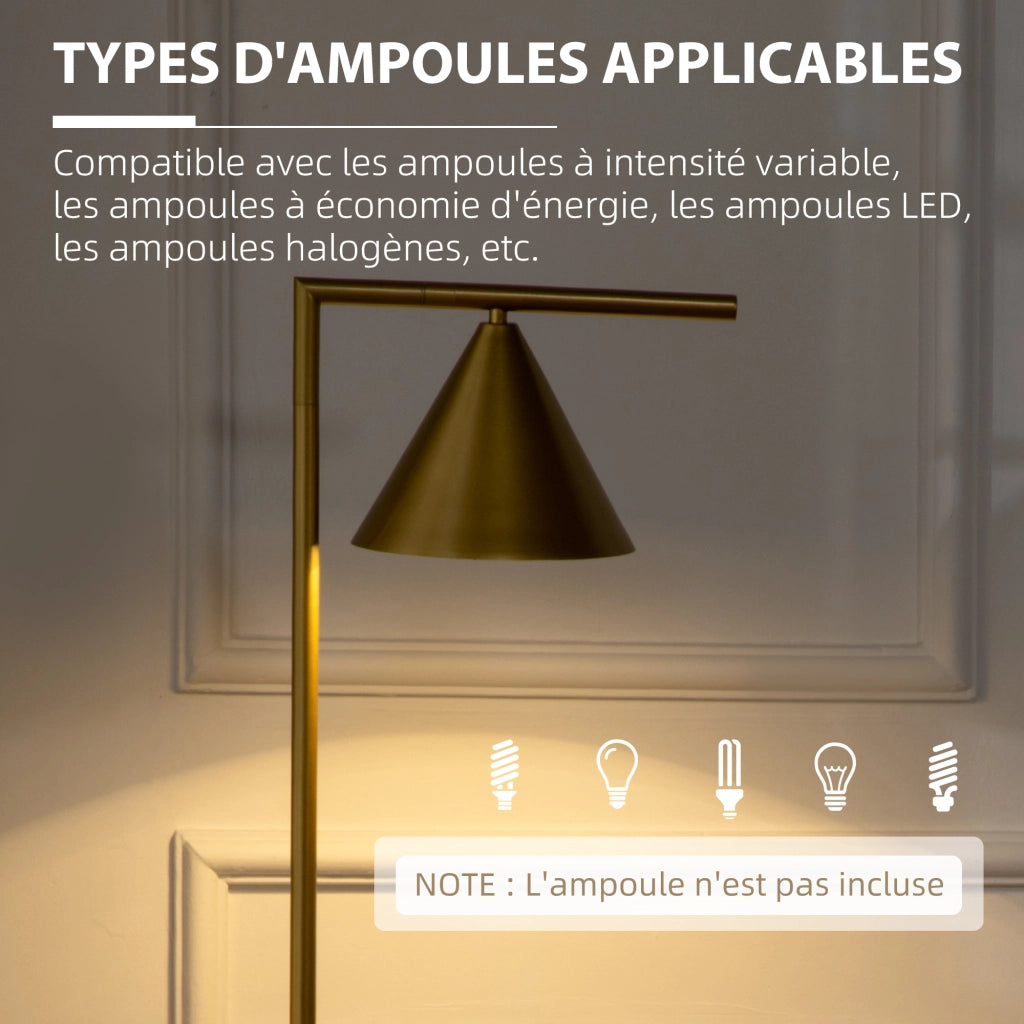 Lampada da terra ¨C zephmum ¨C dorato, abat-jour orientabile, base in marmo, 35x26x153 cm