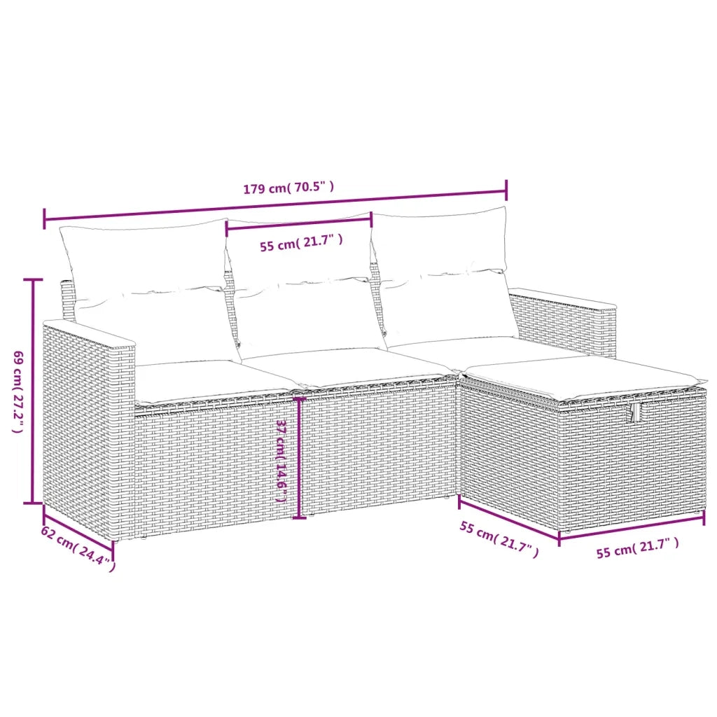 Set Divano da Giardino 4 pz con Cuscini-Sofa da Giardino-Divanetto da esterno Beige Misto Polyrattan 977229