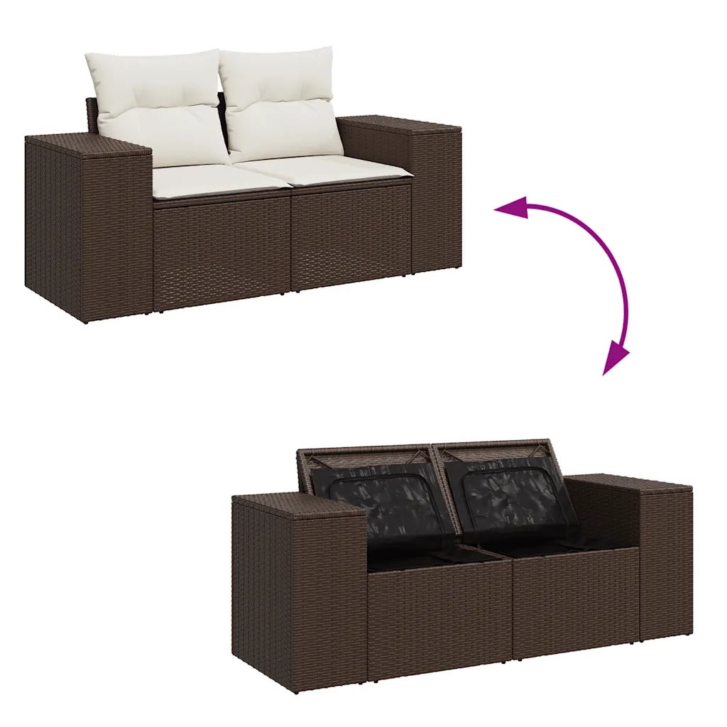 Divano da Giardino a 2 Posti con Cuscini-Sofa da Giardino-Divano da esterno in Polyrattan Marrone 588489