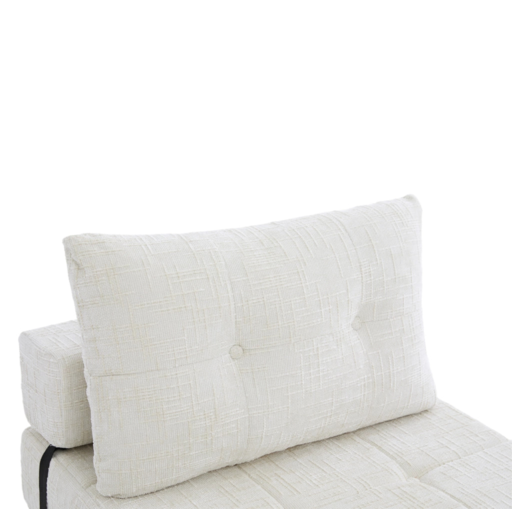 Divano letto pieghevole in chenille beige 79x180 cm con cuscini; per soggiorno e camera