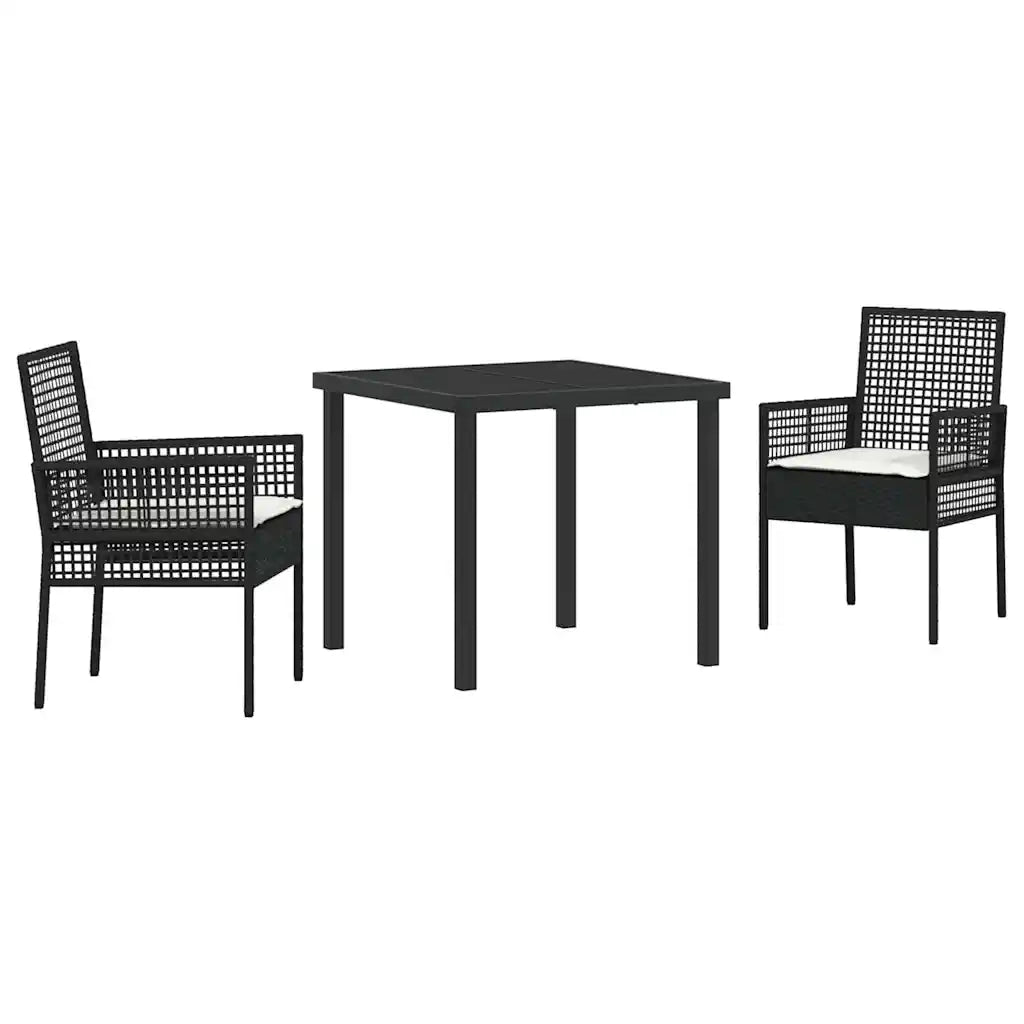 Set da Pranzo per Giardino con cuscino 3 pcs Nero polyrattan