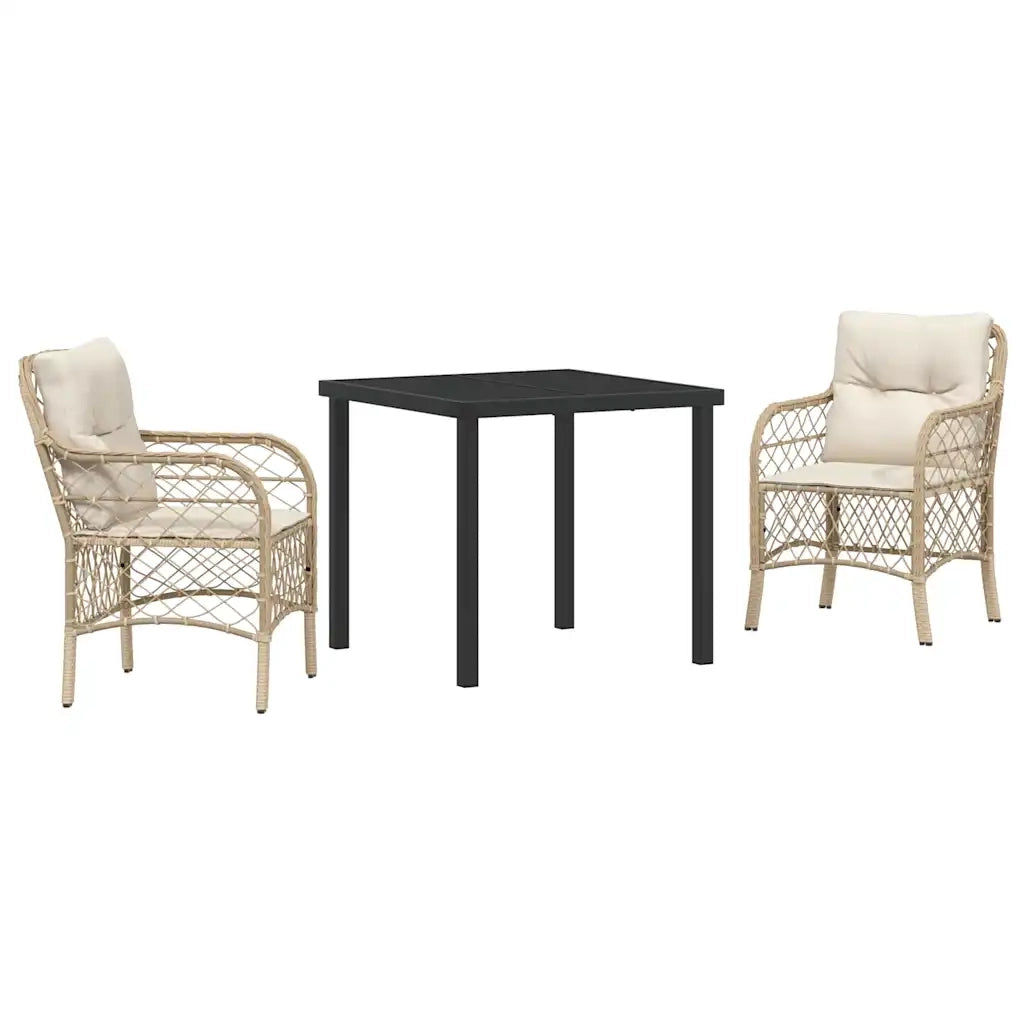 Set da Pranzo per Giardino con cuscino 3 pcs Beige polyrattan 3380225