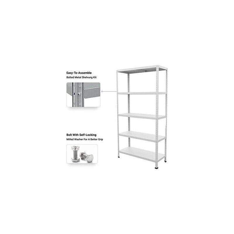 SCAFFALE IN METALLO BIANCO KIT BULLONI 100 X 40 X H 187 CM CON 5 RIPIANI