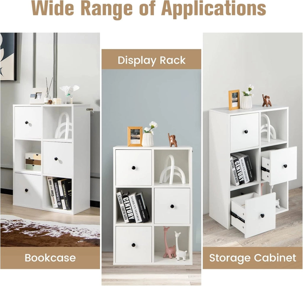 Libreria con Cassetti, Scaffale a 4 Livelli con Dispositivo Anti-Bascolare, Armadio a 6 Cube, Espositore Moderno per Soggiorno/Camera/Ufficio, 2 Colori