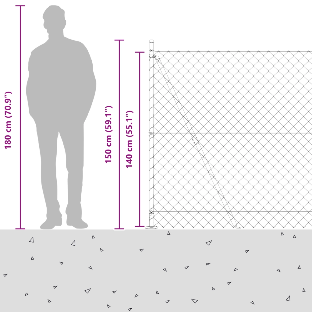 Recinzione a maglie con 7 post flangiati 1,4x10 m in acciaio zincato