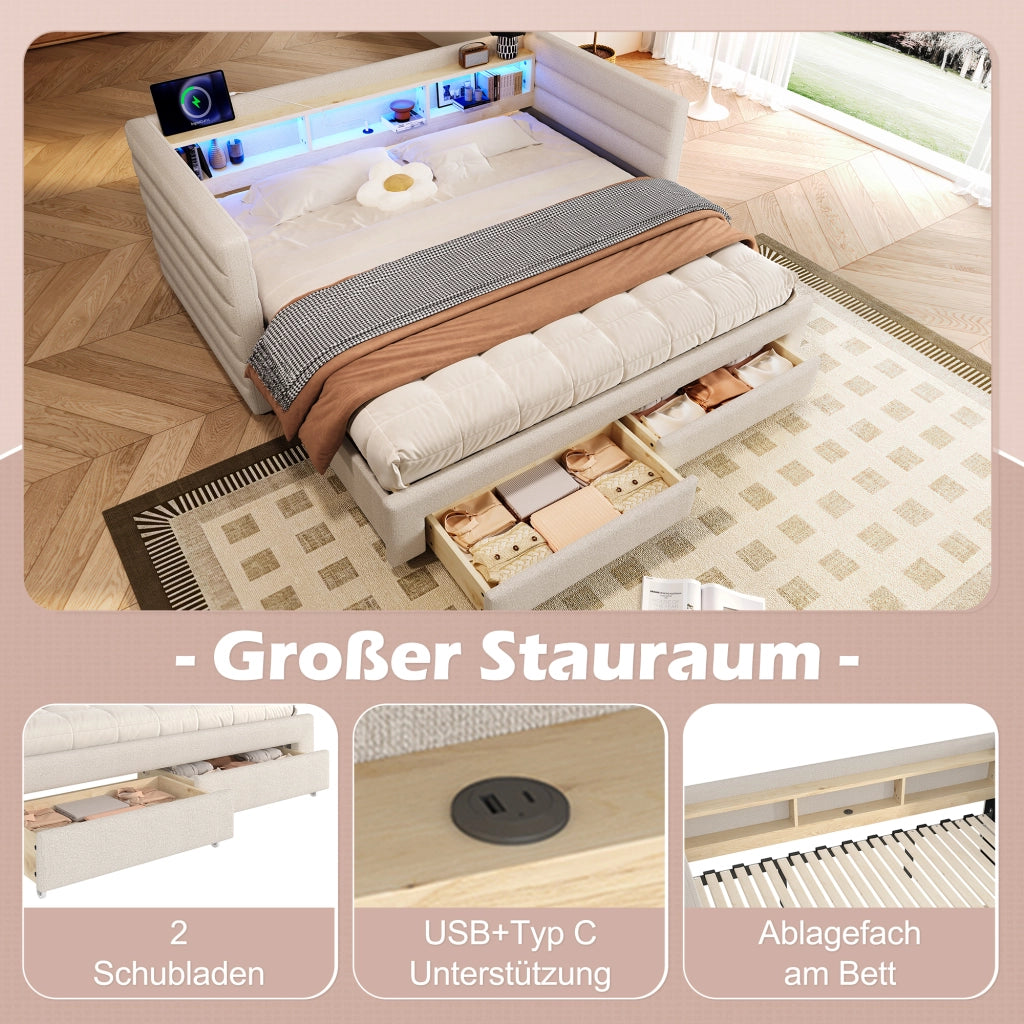 Tagesbett multifunzione velluto beige 90x190 cm