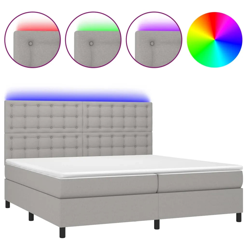 Letto a Molle Materasso e LED Grigio Chiaro 200x200 cm Tessuto 3135221