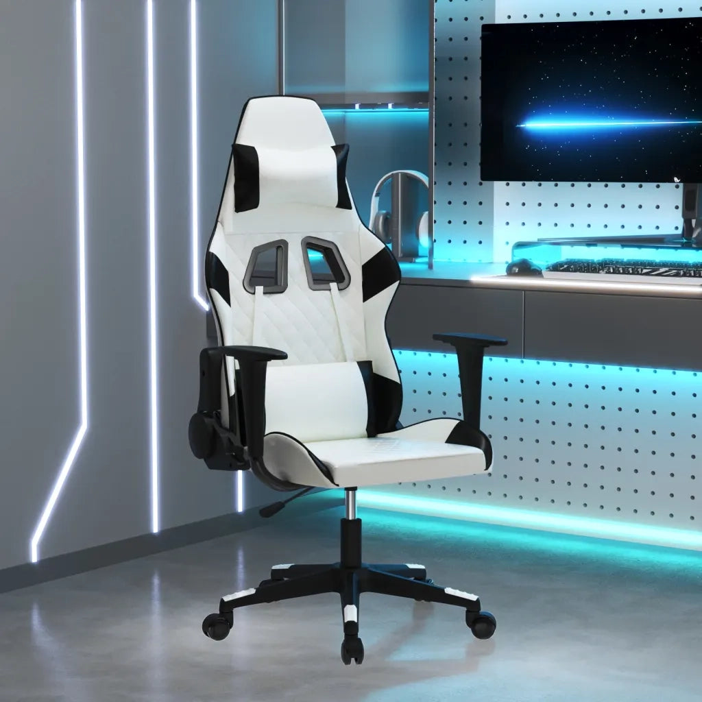 Sedia da Gaming Massaggiante Bianco e Nero in Similpelle cod mxl 65154