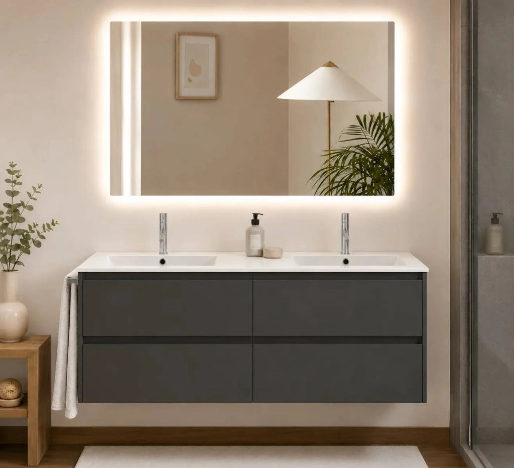 Mobile bagno componibile IBIZA QUATTRO con lavabo e colonna, senza specchio – Grafite