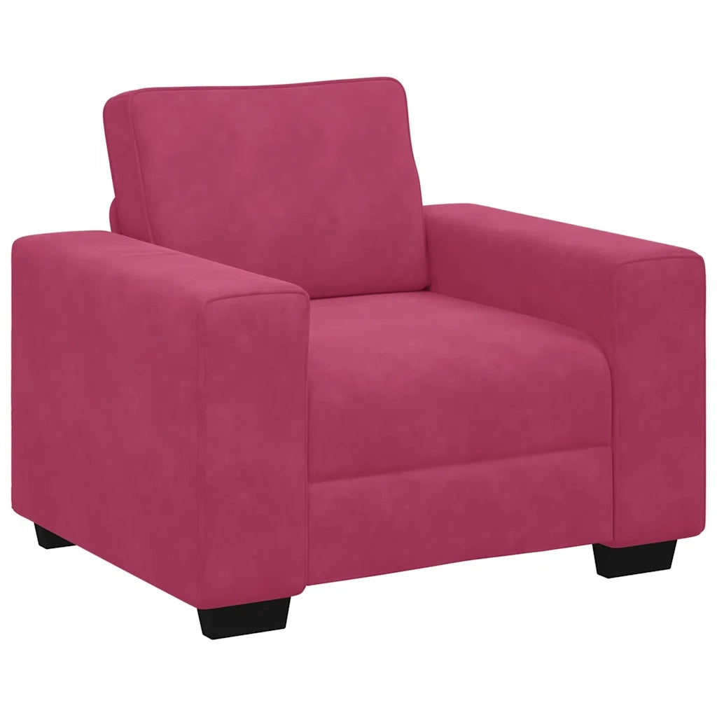 Set di Divani 3 pz con Cuscini Rosso Vino in Velluto