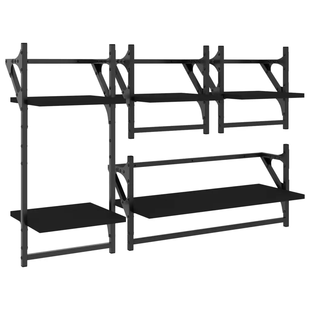 Set Mensole da Parete con Aste 4pz Nero in Legno Multistratocod mxl 131634