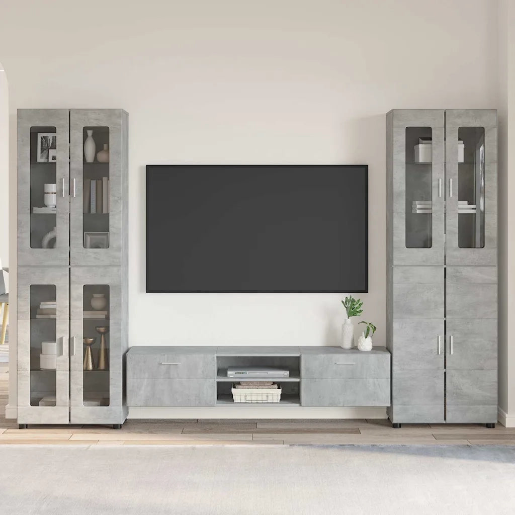 Set mobile TV con porta FLORIN Grigio cemento Legno multistrato
