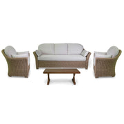 Salotto polyrattan Oakland naturale con cuscini bianco