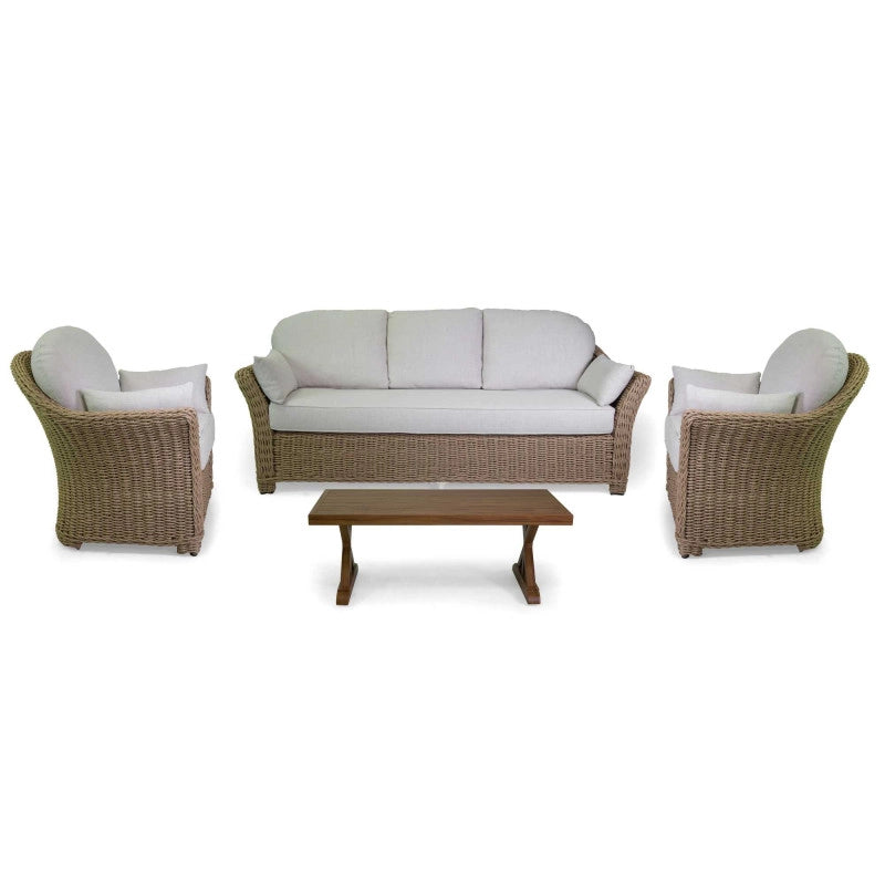 Salotto polyrattan Oakland naturale con cuscini bianco