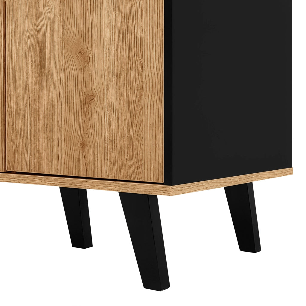 Sideboard 140x78,5x41 cm in legno e nero con LED e vetro
