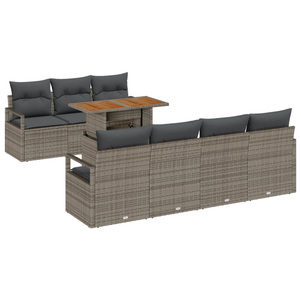 Set Divano da Giardino da 8 Pezzi con Cuscini in Polyrattan Grigio