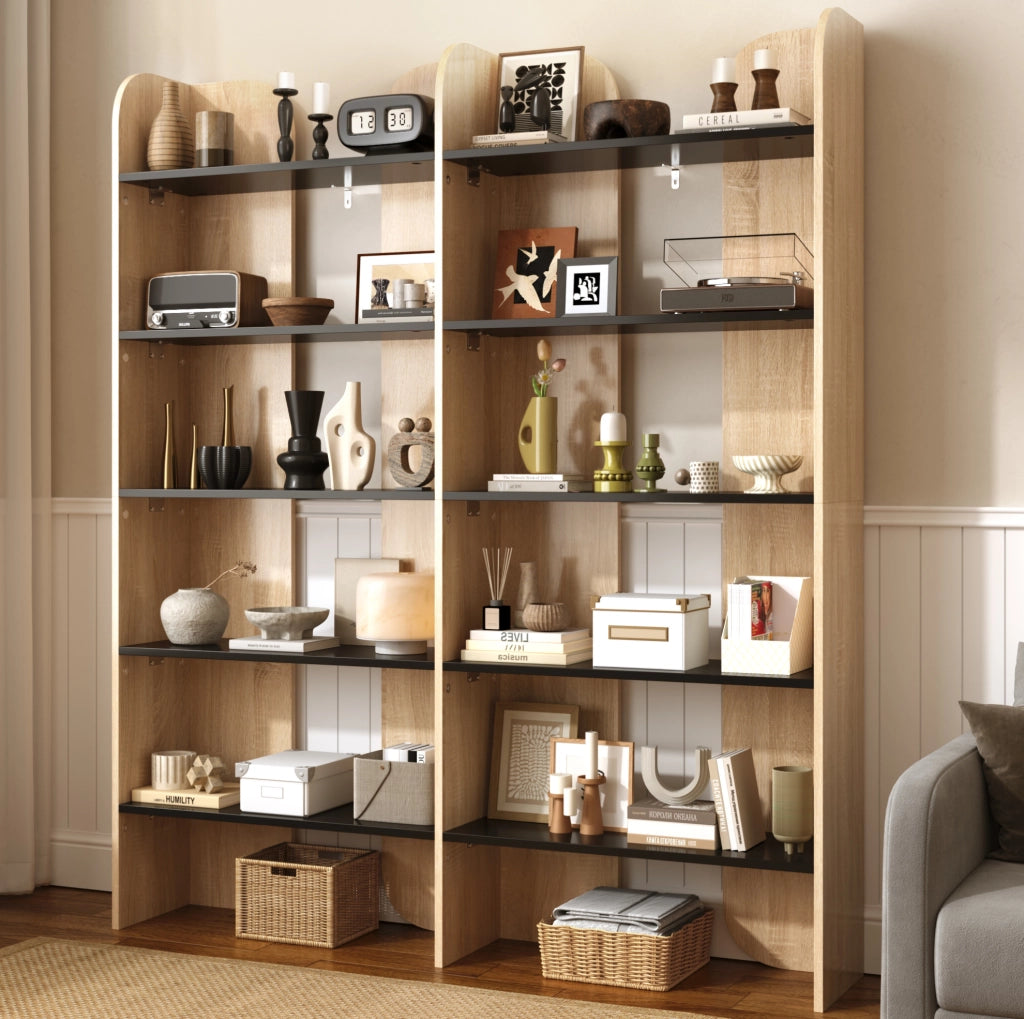 Libreria aperta 5 ripiani 135x25x160 cm naturale e nera