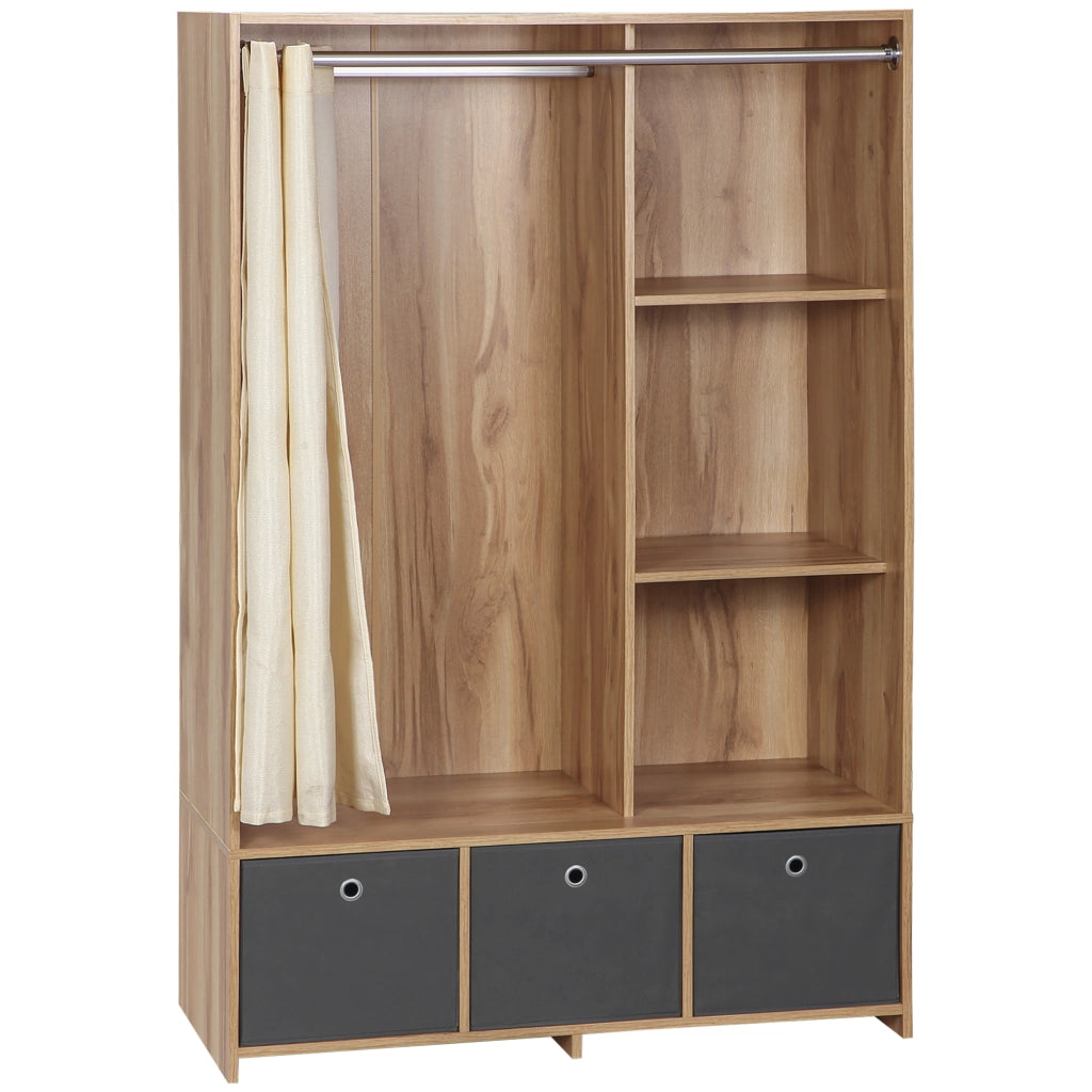 Armadio con appendiabiti e 3 cassetti in tessuto ¨C zephmum ¨C naturale 105x48x160 cm