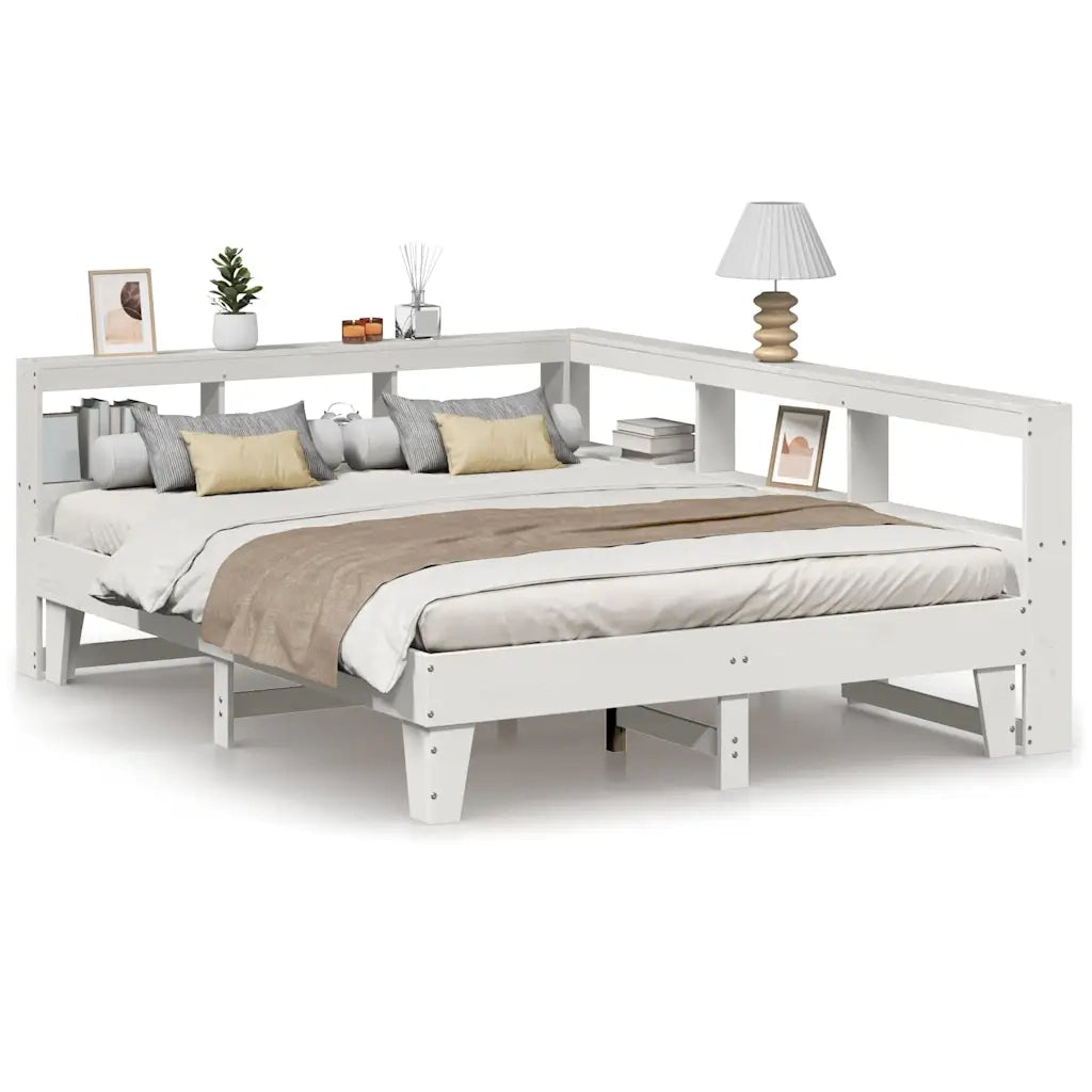 Letto Libreria senza Materasso-Struttura Letto con contenitore Bianco 140x200 cm Legno di Pino 924914