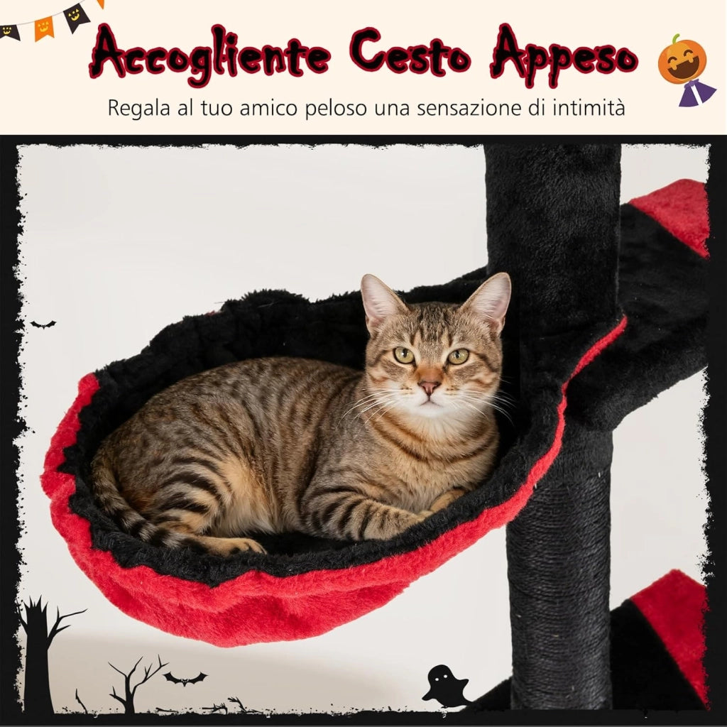 Albero per Gatti in Stile Gotico, Tiragraffi per Gatti da Pavimento a Soffitto Regolabile 245-300 cm con Condo, Amaca, Tiragraffi in Sisal e Pallina Pendenti, Mobile da Interno per Gattini