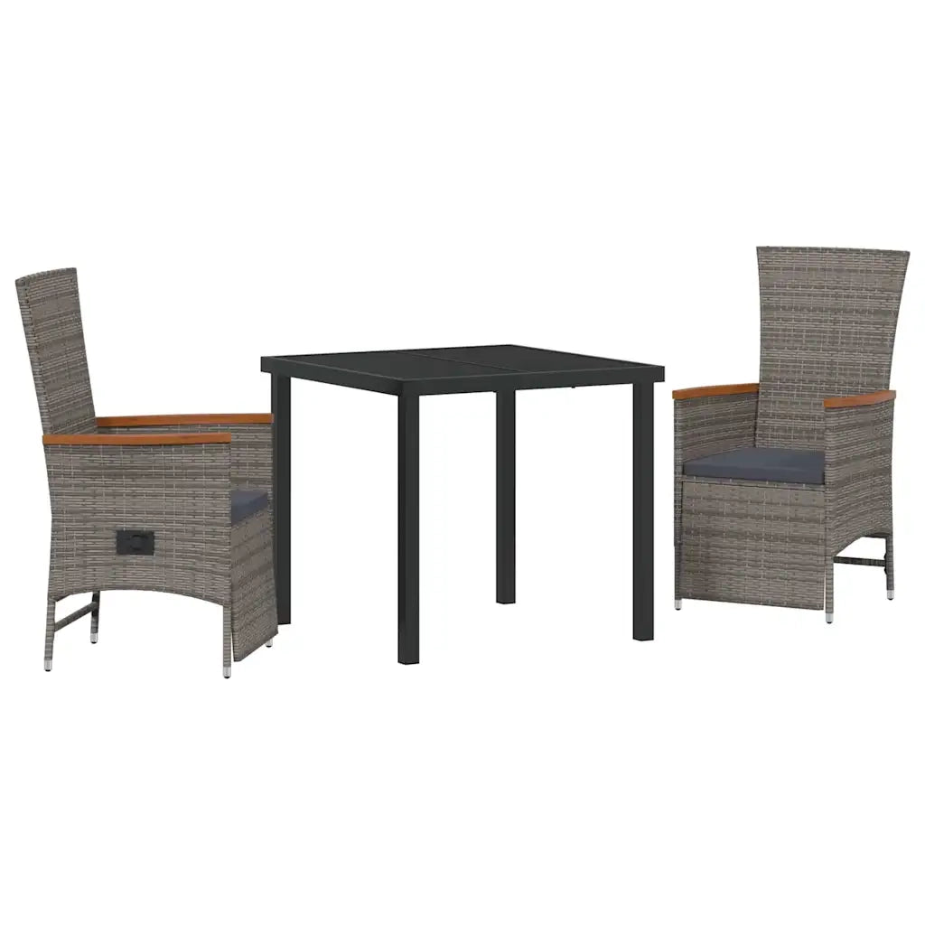 Set da Pranzo per Giardino con cuscino 3 pcs Grigio polyrattan 3379450