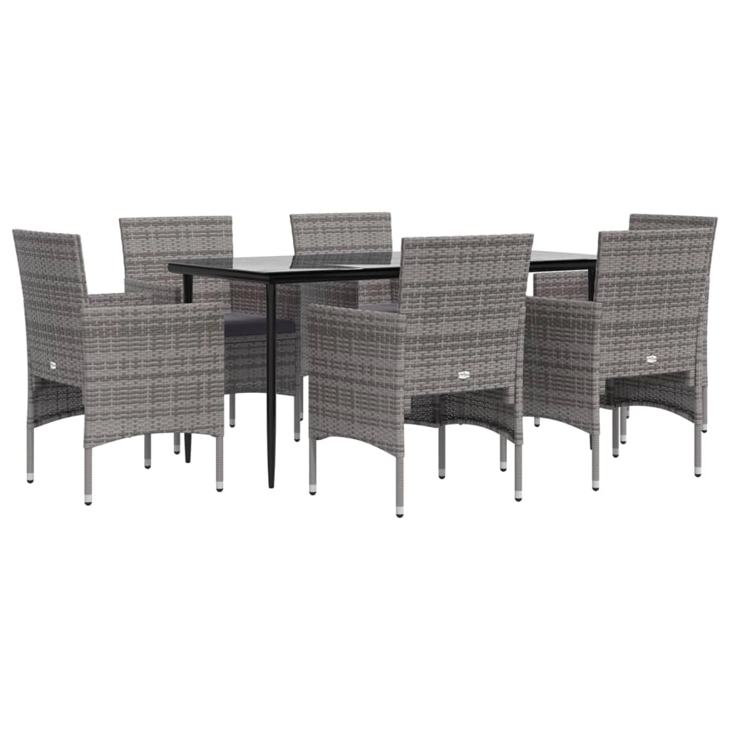 Mobili da pranzo da giardino con cuscini 7 pezzi grigio e nero 02_0014627