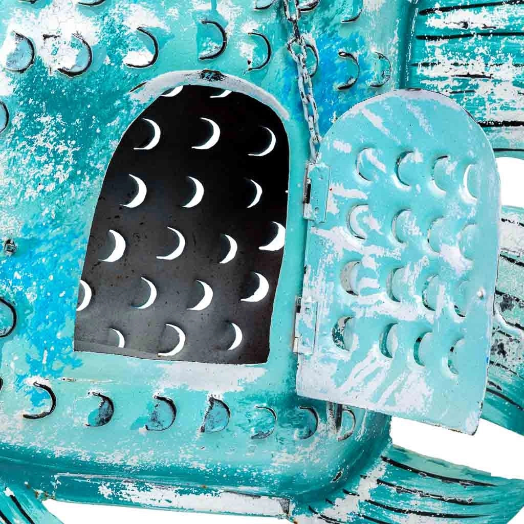 Pesce portacandela metallo invecchiato blu 107x15x83h cm