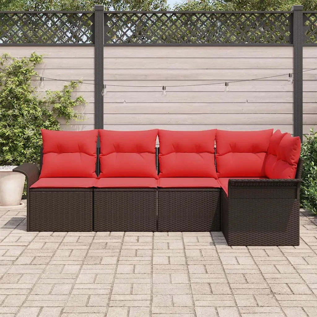 Set Divano da Giardino 5 pcs Marrone polyrattan