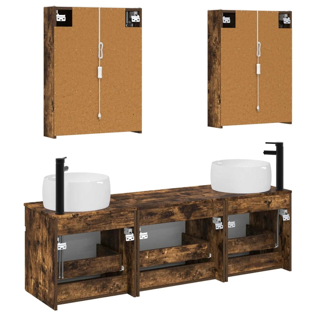 Set di Armadi da Bagno 5 pcs Rovere Fumo 53 x 15,5 x 70 cm 3406651