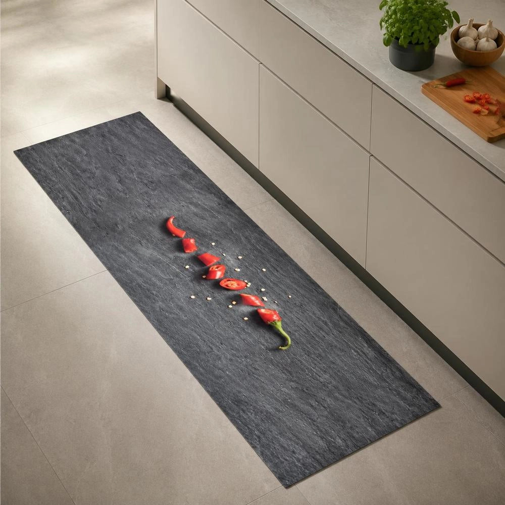 Washable Kitchen Floor Mat, Pepper Design, 45x150 Cm