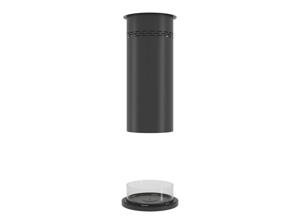 Camino a Bioetanolo da Pavimento Ø80 cm con Finta Canna Fumaria Inround Nero con Vetro