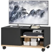 Mobile Porta TV fino 42"con Ruote e Freni, Armadietto e Ripiano Regolabile, 80x45x41 cm, Nero