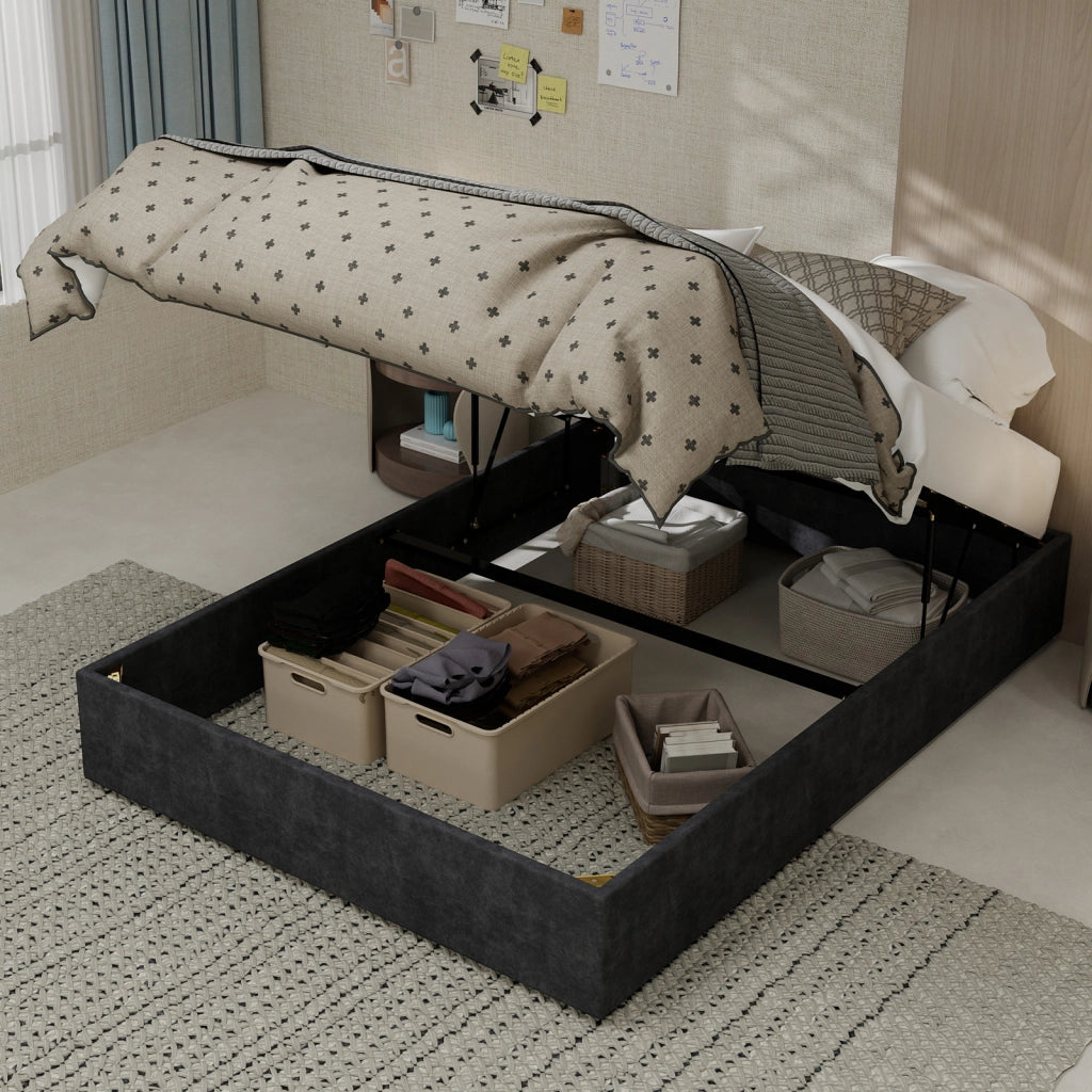 Letto Matrimoniale 140x200 cm; con Testiera Geometrica in Tessuto e Metallo Grigio