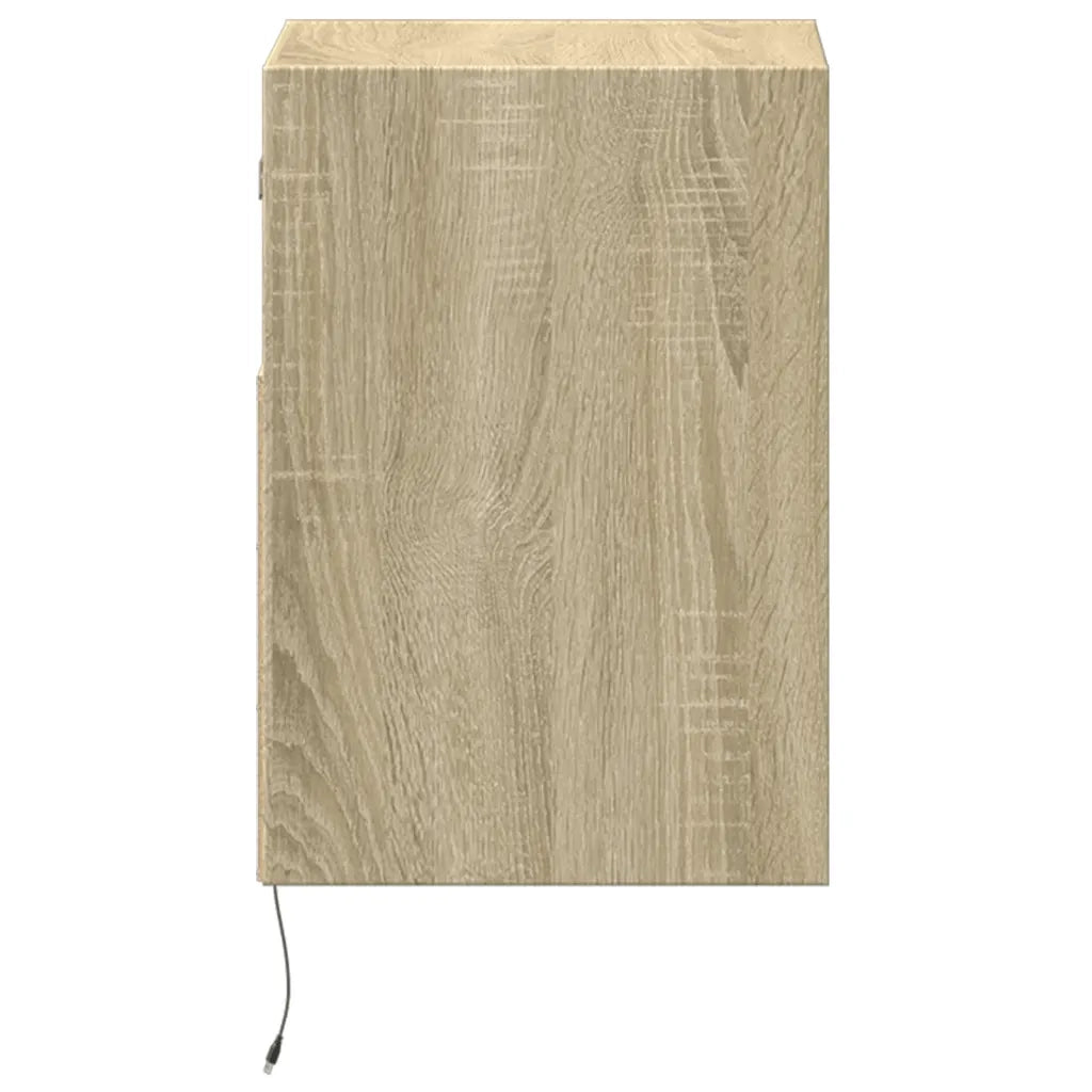 Set di 2 Comodini | Armadio da Notte | Mobiletto da notte a Parete con luci LED Rovere Sonoma