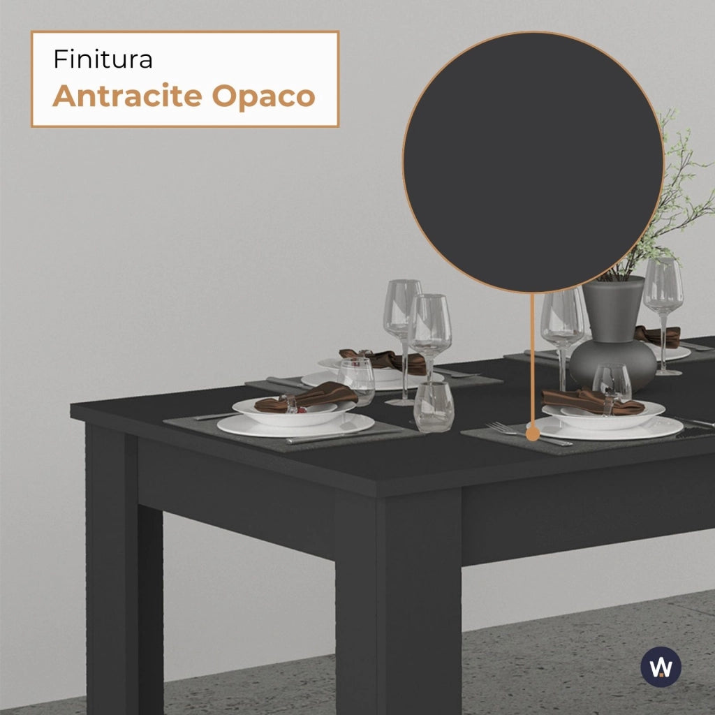 WHOUS Tavolo allungabile Jesi ideale per 6-8 persone colore antracite opaco 140/190x90x75 cm