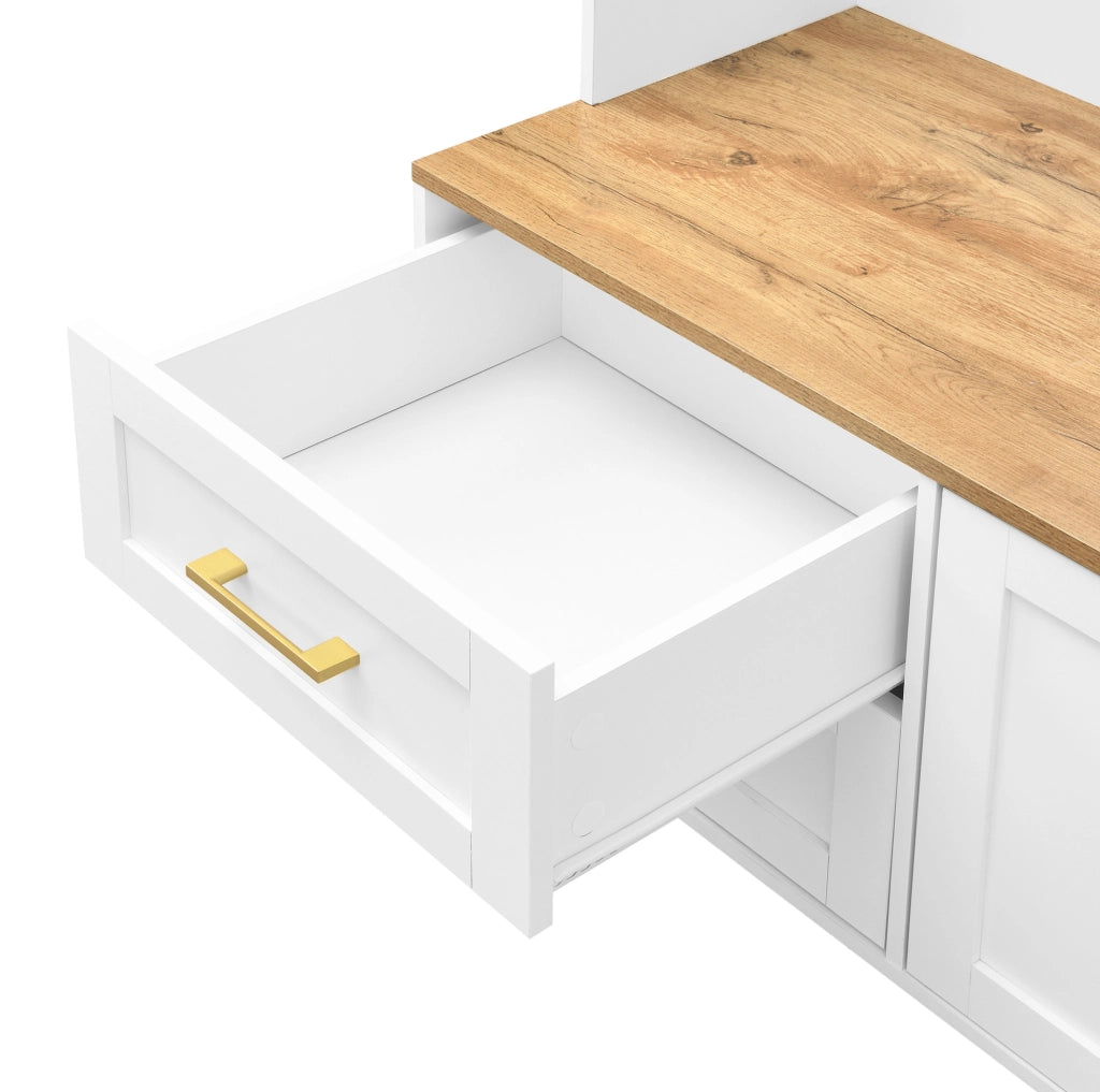Mobile da ingresso portascarpe 120x40x187 cm MDF bianco con LED， specchio e vani