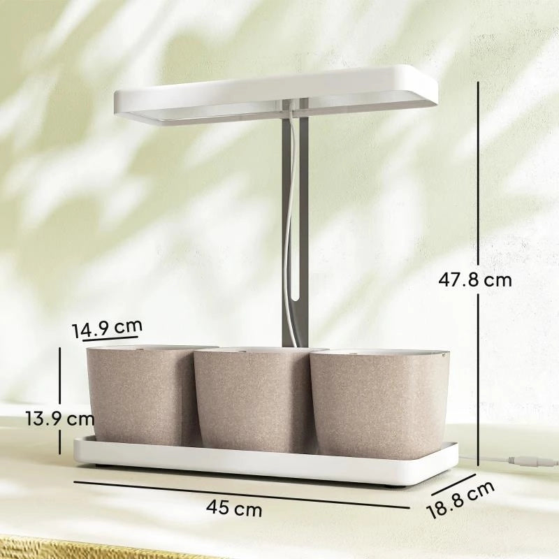 LAMPADE PER PIANTA DA 42 LUCI LED CON 3 VASI, TIMER E ILLUMINAZIONE REGOLABILE, 45X18.8X47.8 CM, BIANCO