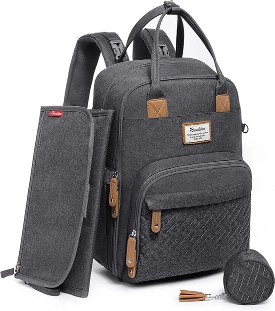 Borsa da Comodino Portatile con Cuscino di Cambio, Orecchino e Cinturino per Carrello, Multifunzionale per Mamme e Papi, Grigio Scuro