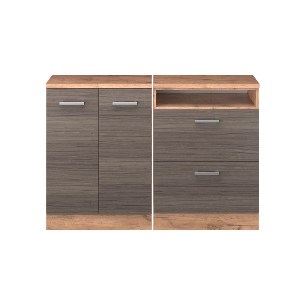Mobile cucina sottotetto R-Line Grigio nobile/Rovere dorato 120 cm Set di 2 carcasse armadio profondità 60 cm Vicco